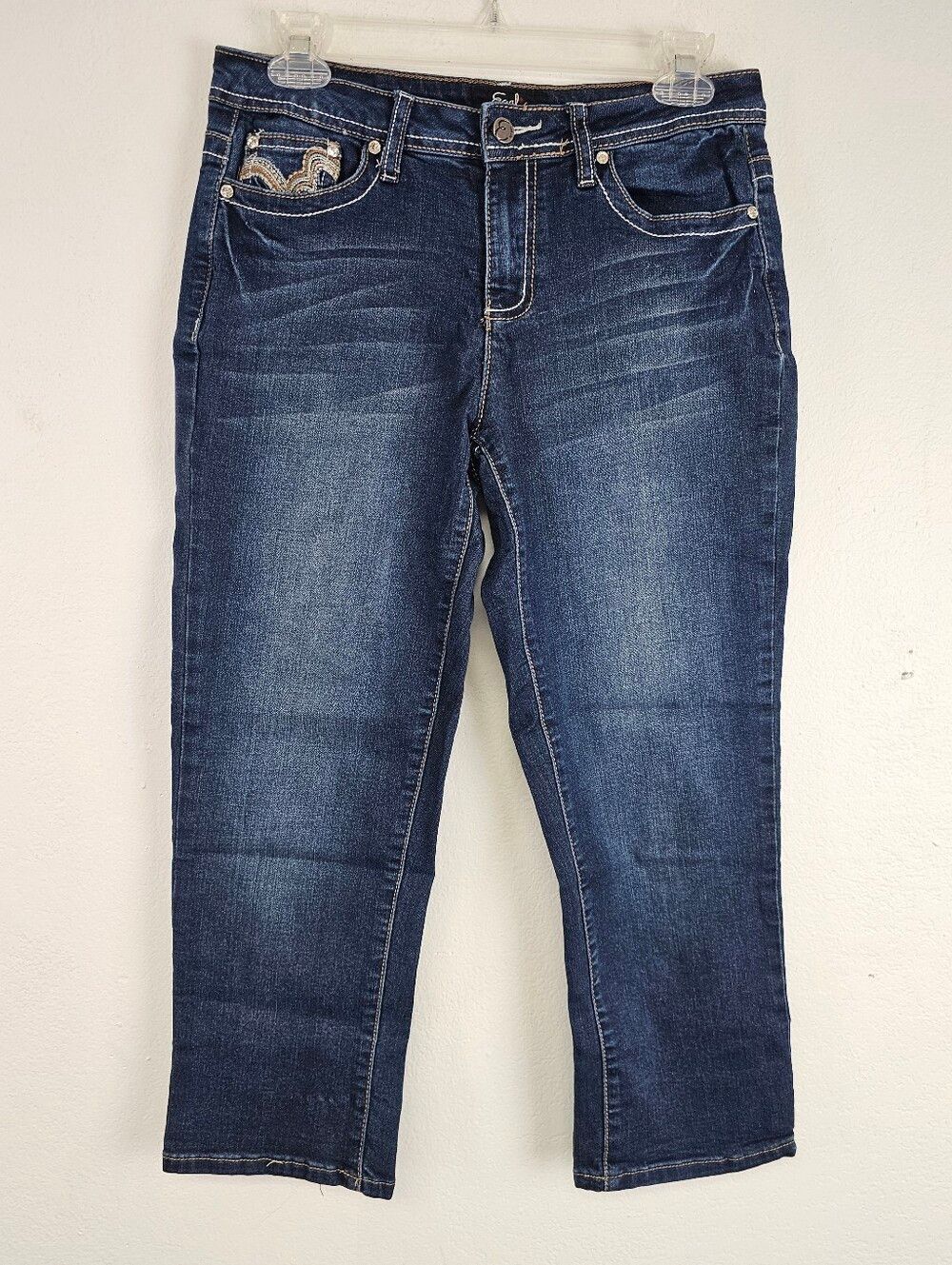 Earl Jeans Cropped Mid Rise Embellished Pockets Sz 8 Country Casual Vacation